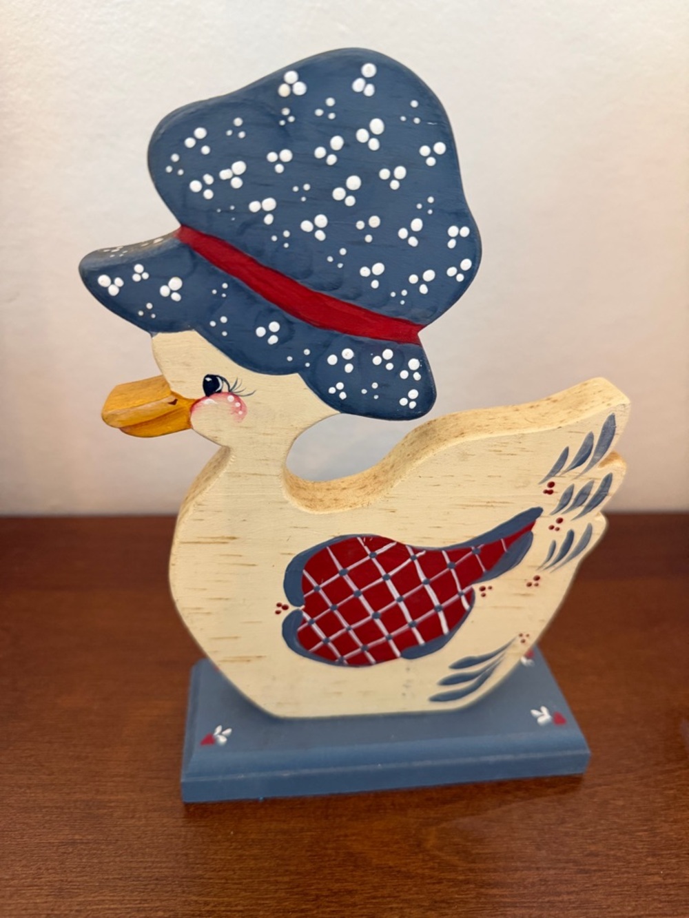 Vintage Cottagecore Wooden Duck Shelf Sitter Folk Art Decor Hand Painted